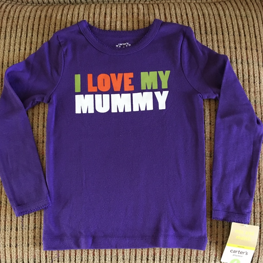 Size 5T Purple Graphic L S Top says"I Love Mummy"